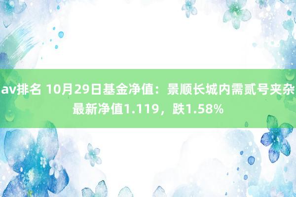 av排名 10月29日基金净值：景顺长城内需贰号夹杂最新净值1.119，跌1.58%