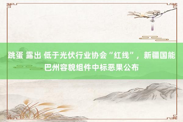 跳蛋 露出 低于光伏行业协会“红线”，新疆国能巴州容貌组件中标恶果公布